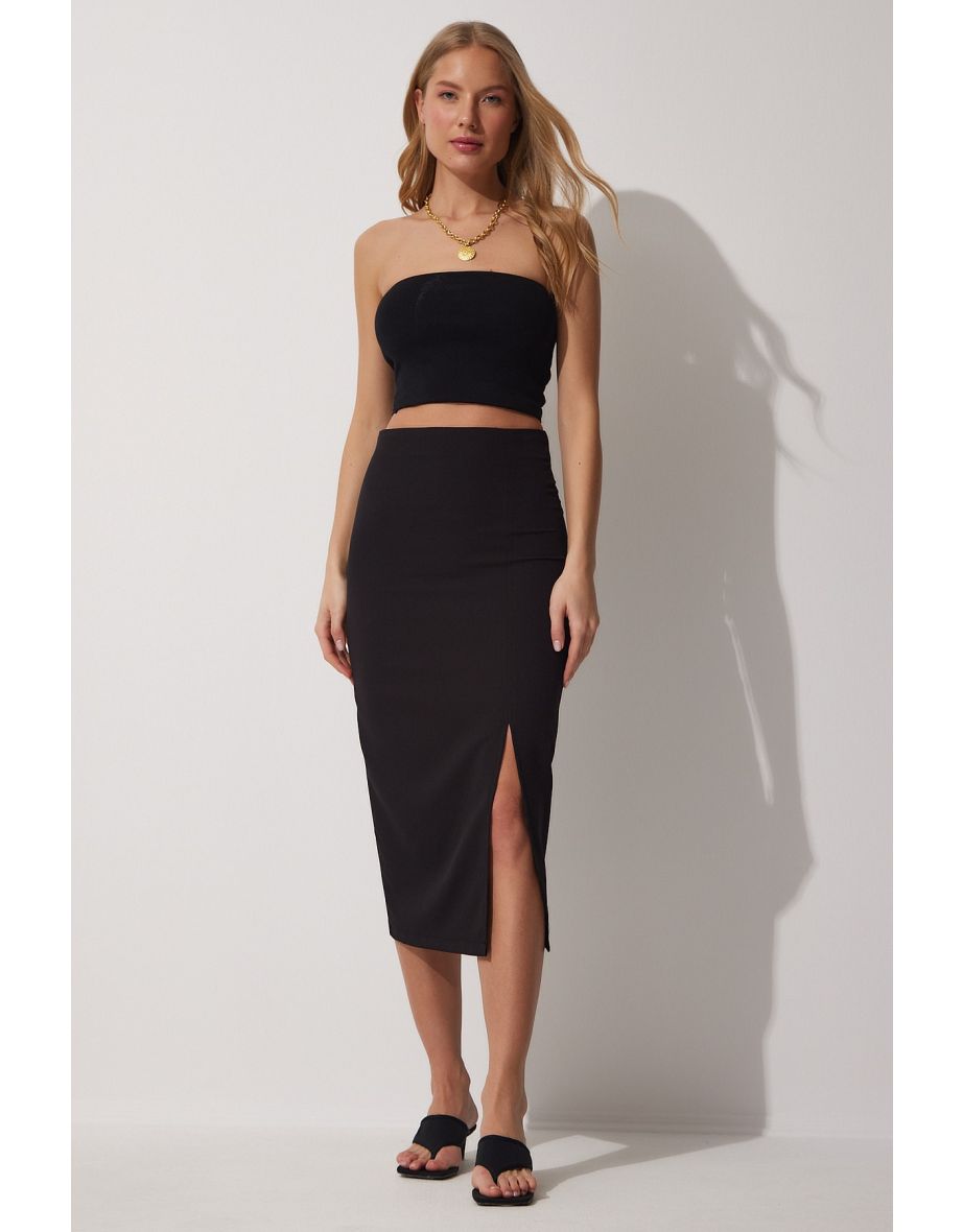 Shop Women s Black Wrap Pencil Skirt with Deep Slits Online in Qatar VogaCloset