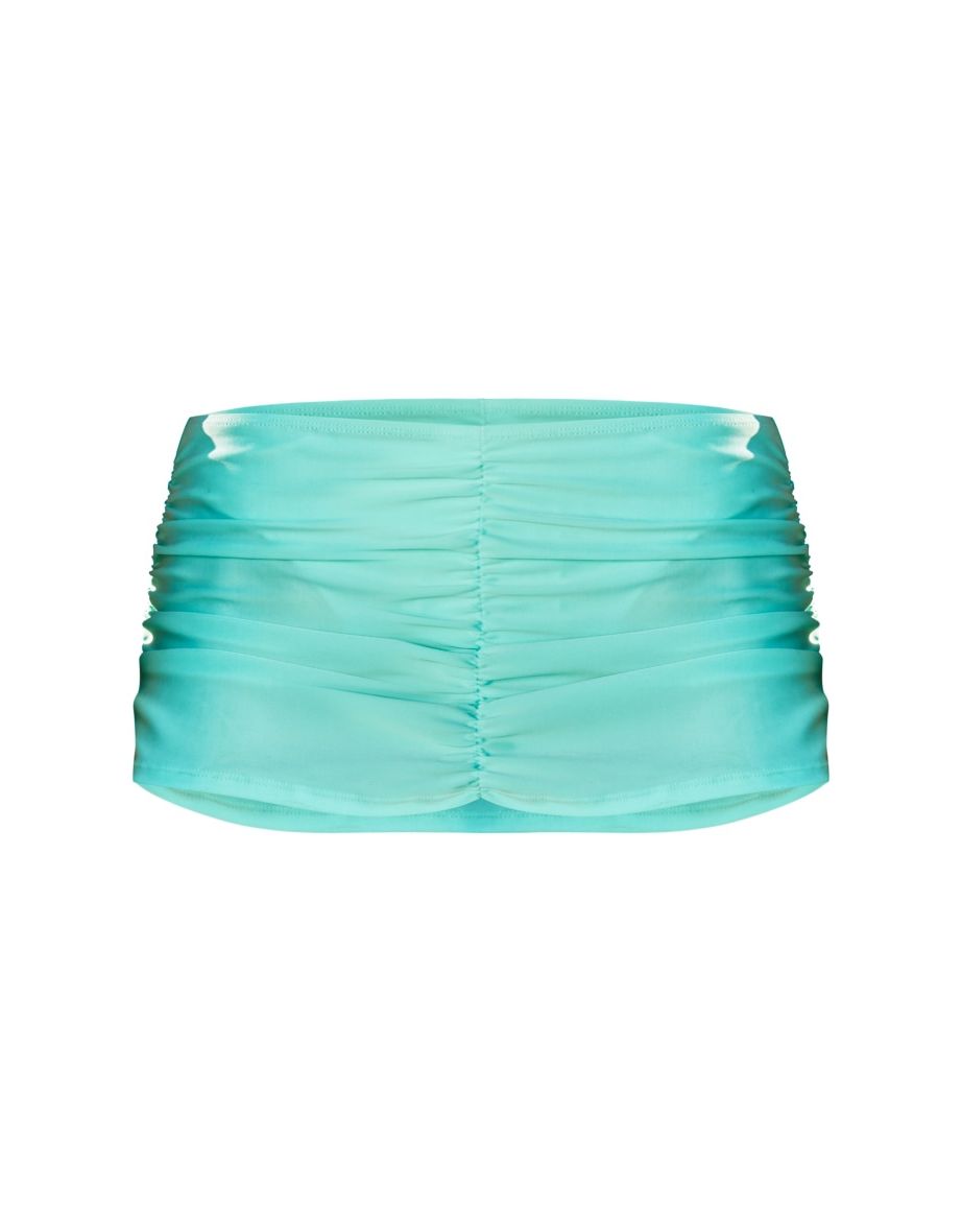 Turquoise Low Rise Ruched Swim Skirt - 5