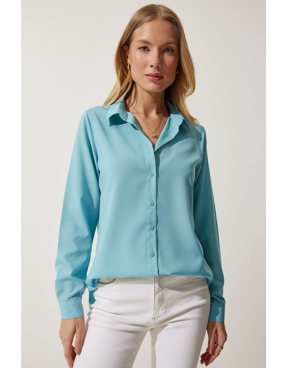 Women's Turquoise Soft Textured Basic Shirt
