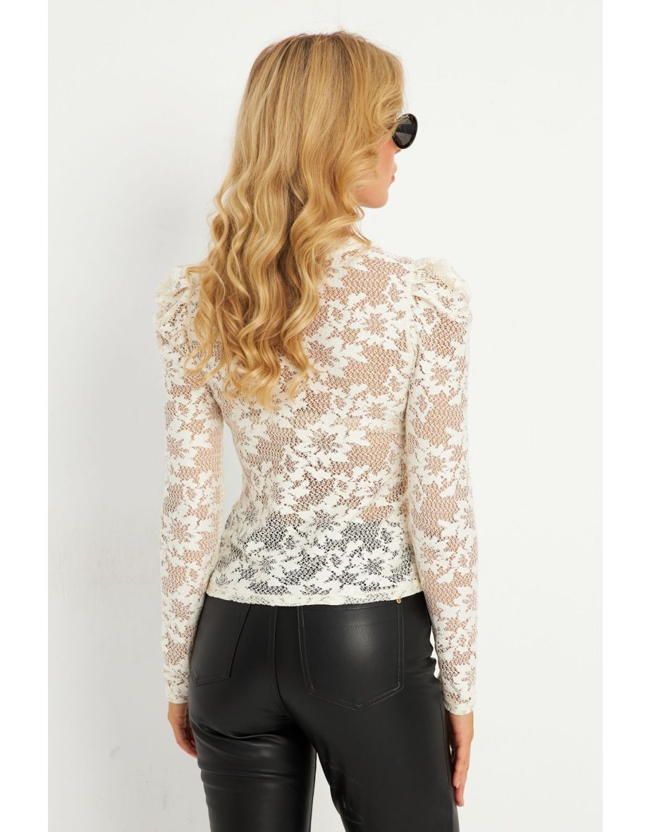 Women's Ecru Lace Blouse - 9
