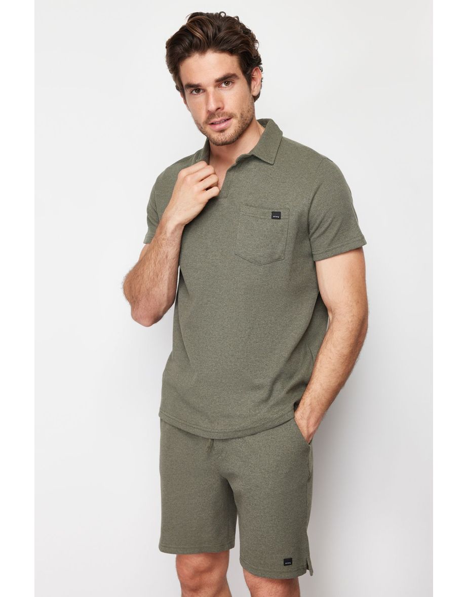 Khaki Men's Regular/Normal Fit Polo Neck Labeled T-Shirt Shorts Tracksuit Set