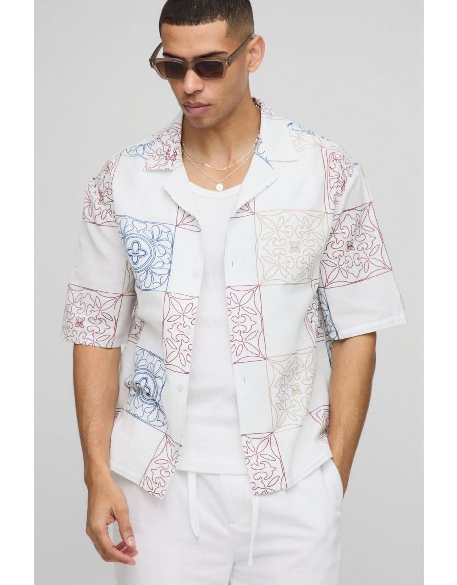 Oversized Tonal Check Printed Shirt - white