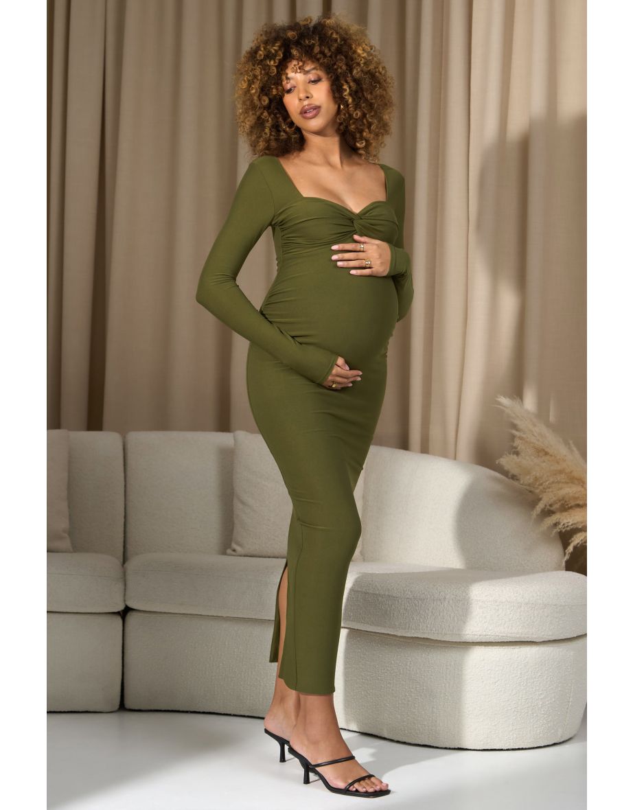 Saffron | Moss Green Bodycon Sweetheart Maternity Midaxi Dress