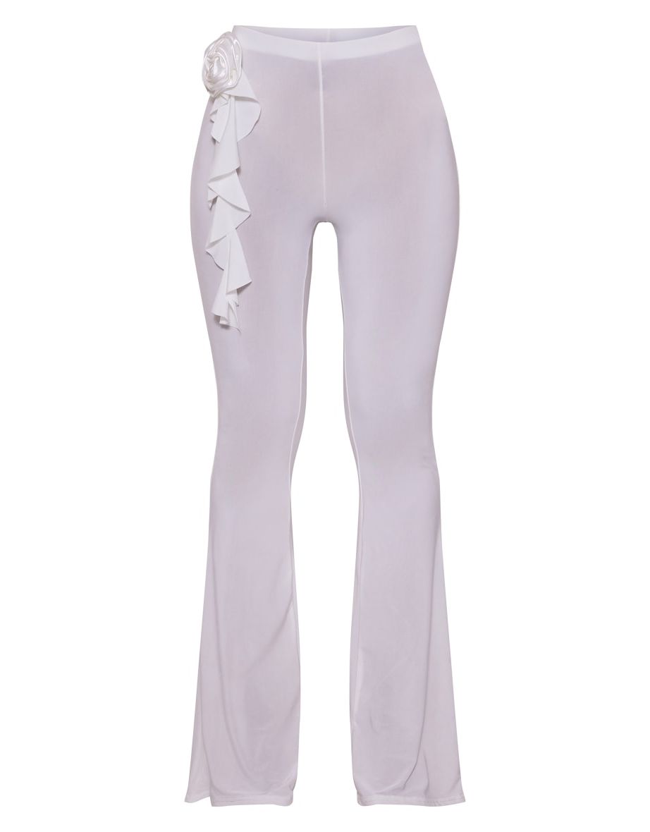 White Rose Applique Slinky Flared Trousers - 4