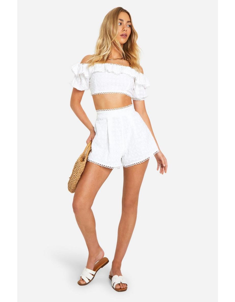 Broderie Bardot Top - ivory