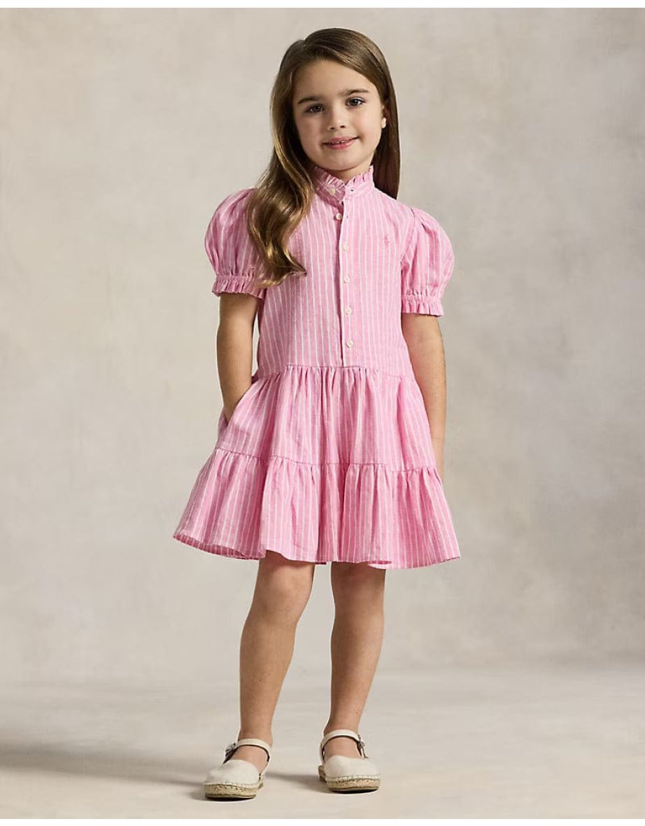 Girls Striped Tier Shirt Dress in Pink