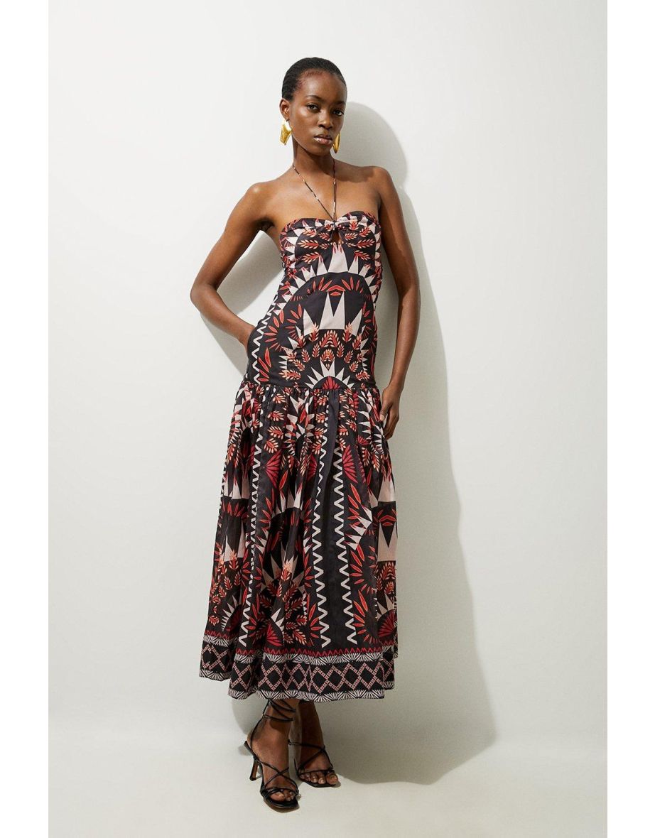 Shop Voile Mirrored Batik Woven Strappy Maxi Dress Online in Oman VogaCloset