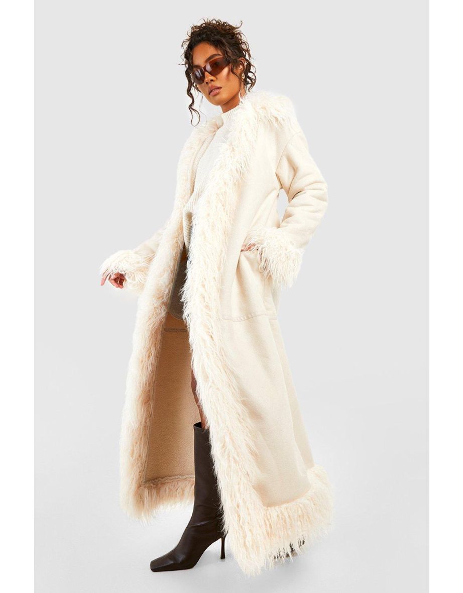 Faux Fur Trim Suedette Coat