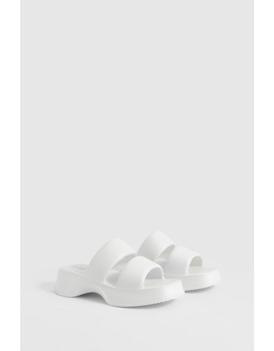 Double Strap Chunky Platform Sliders - white