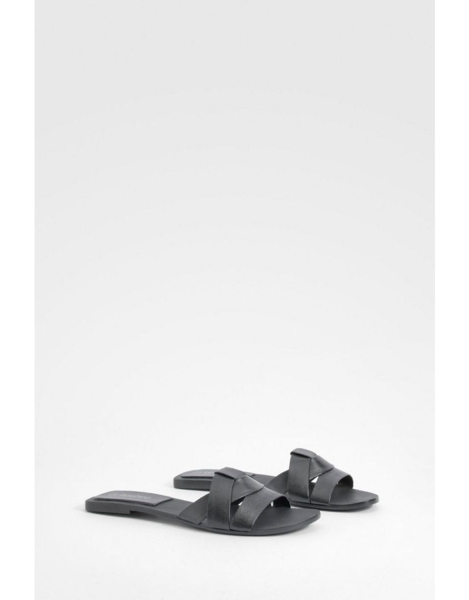 Woven Leather Mule Sandals - black