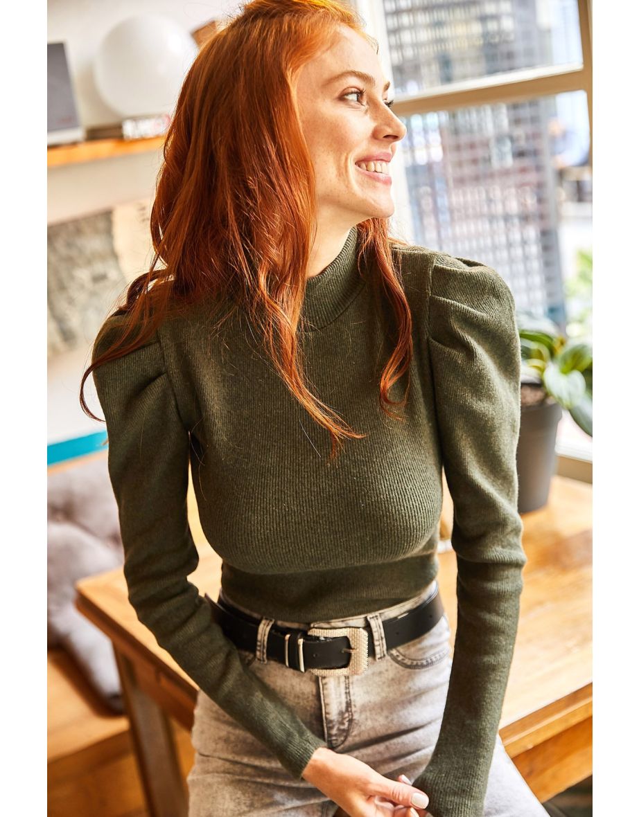 Women's Khaki Princess Lycra Sleeve Sweater - 5