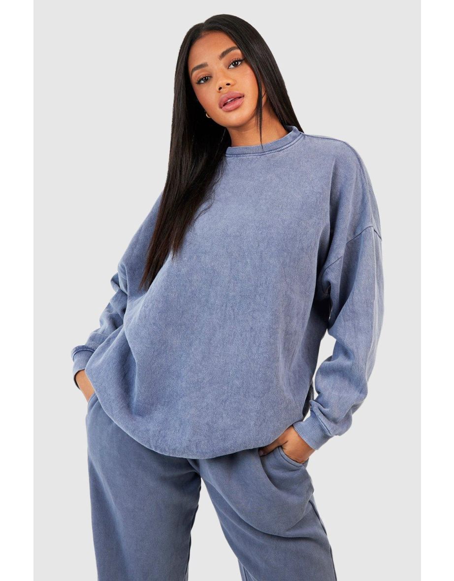 Garment Dyed Oversized Sweatshirt - denim-blue