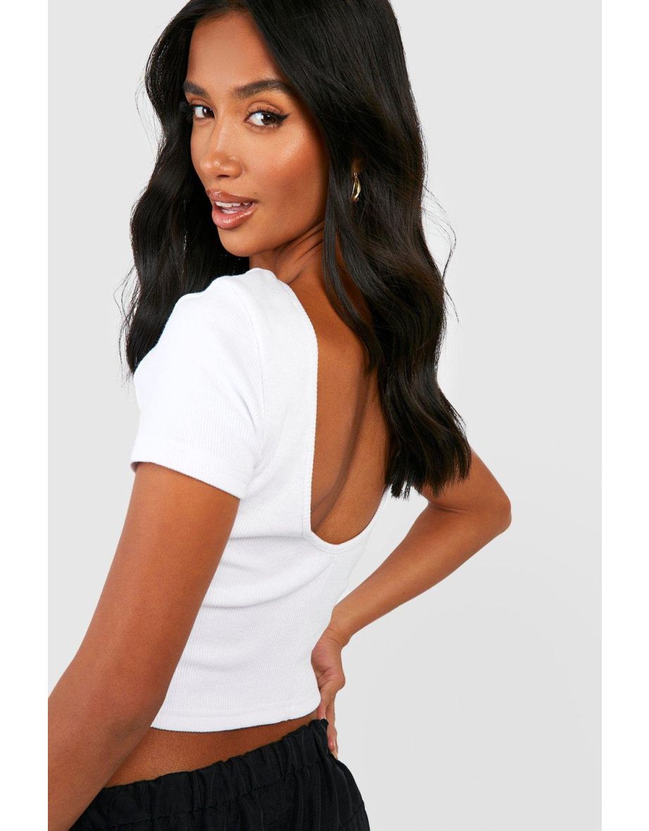 Petite Premium Rib Scoop Back T-shirt - white - 3