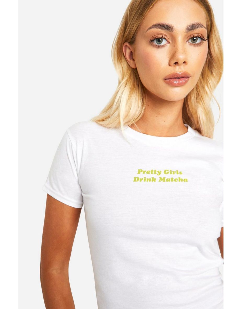 Pretty Girls Drink Matcha Slogan Baby Tee - 3