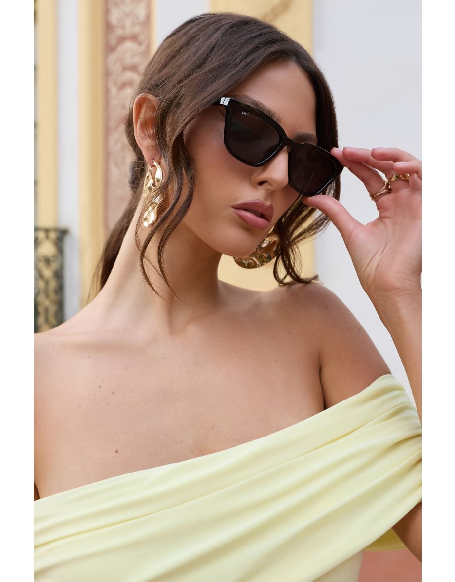 Seva | Otra Black Rounded Slim Cat Eye Sunglasses