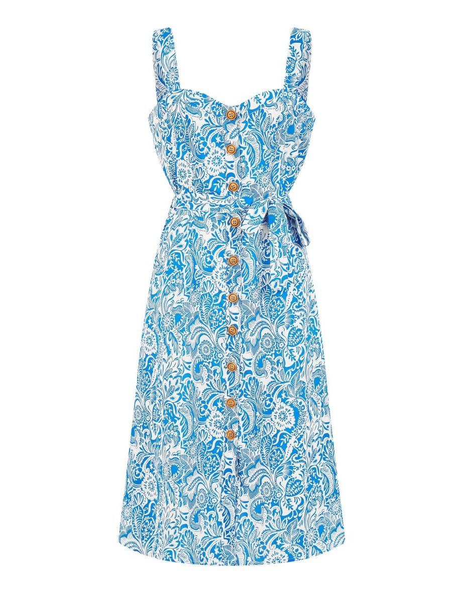 Yumi Blue Paisley leaf Print Sundress - 5