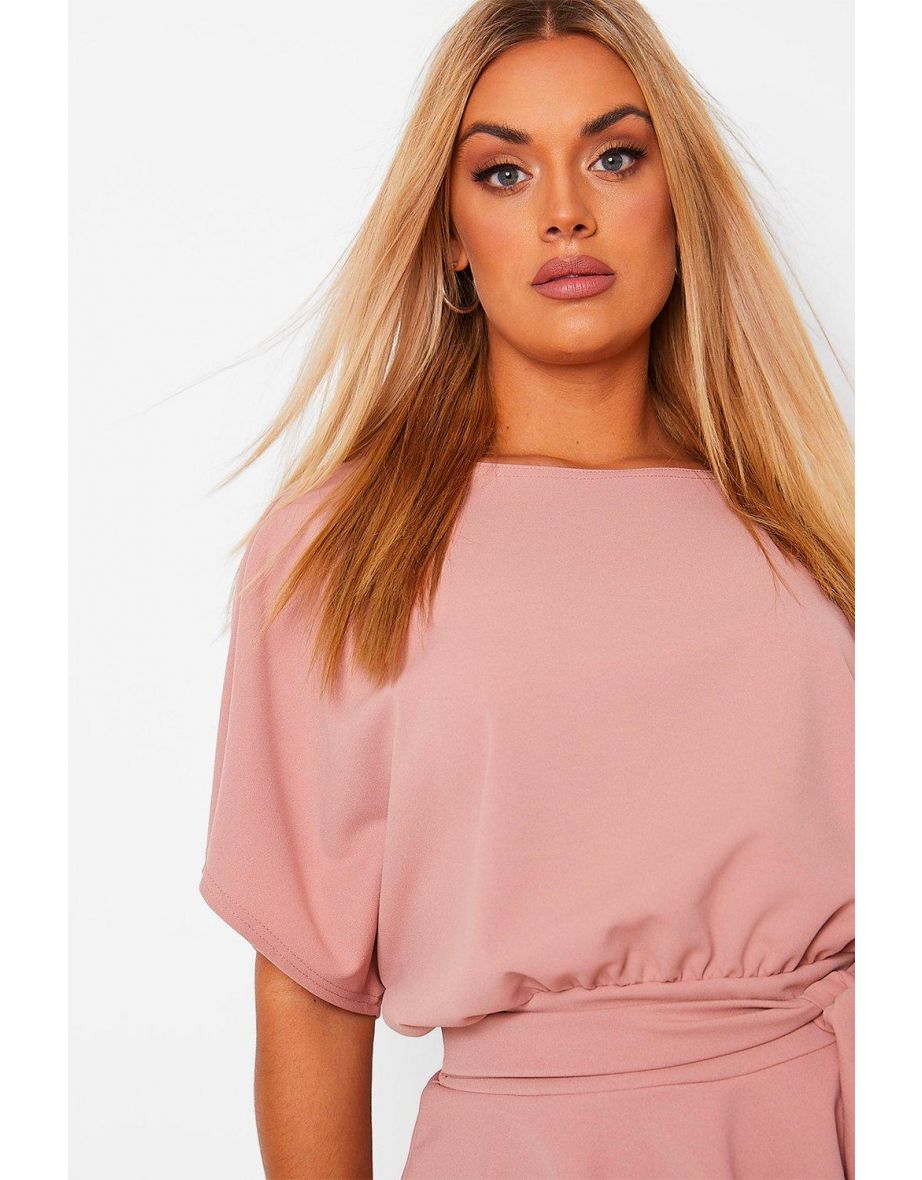 Plus Slash Neck Peplum Dress - blush - 3