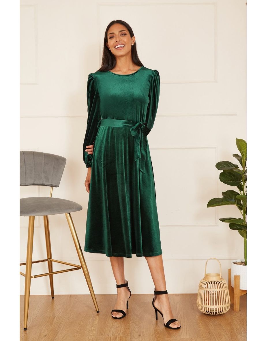 Green velvet skater dress best sale