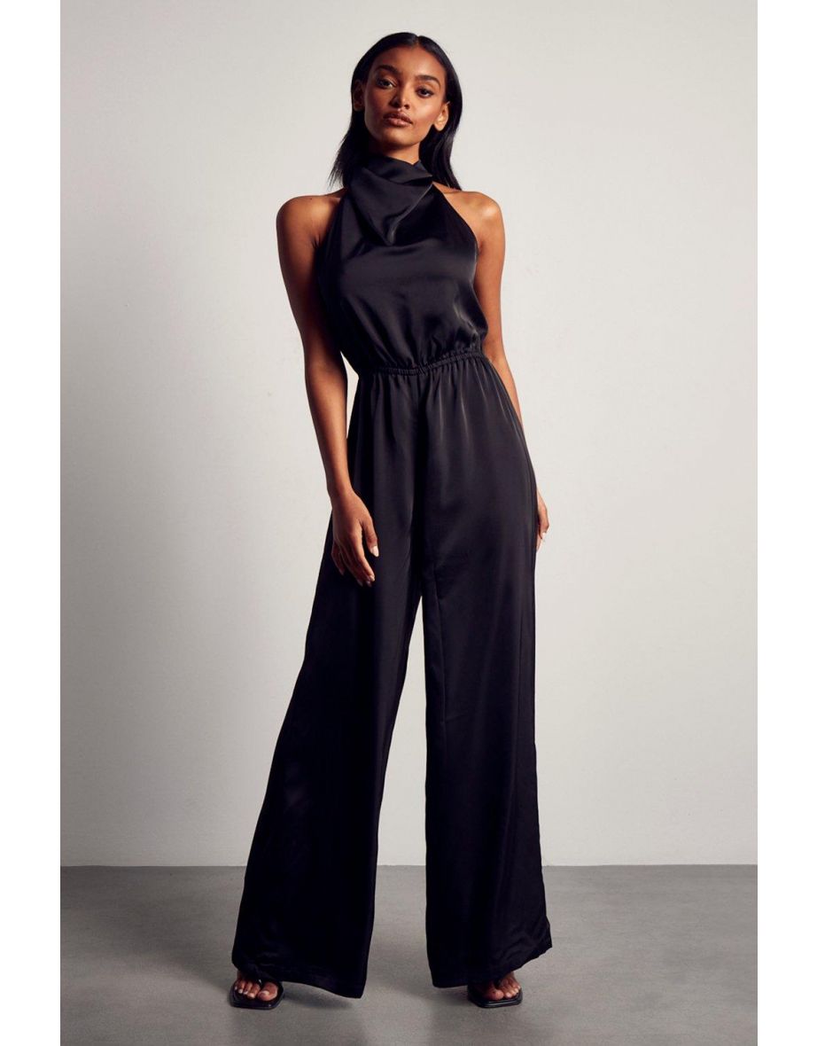 Satin Cowl Neck Open Back Jumpsuit