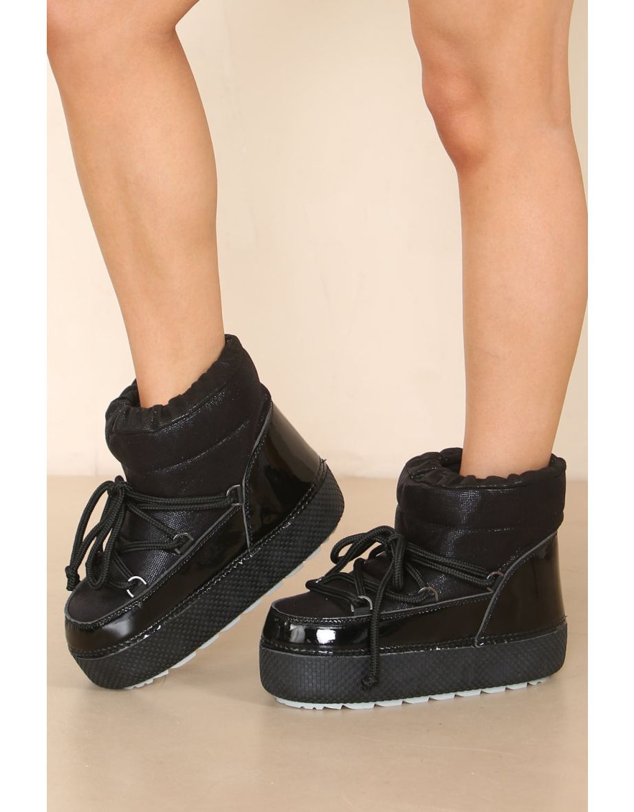 CHRISTA CHUNKY LOW ANKLE BOOTS WITH LACE DETAIL IN BLACK