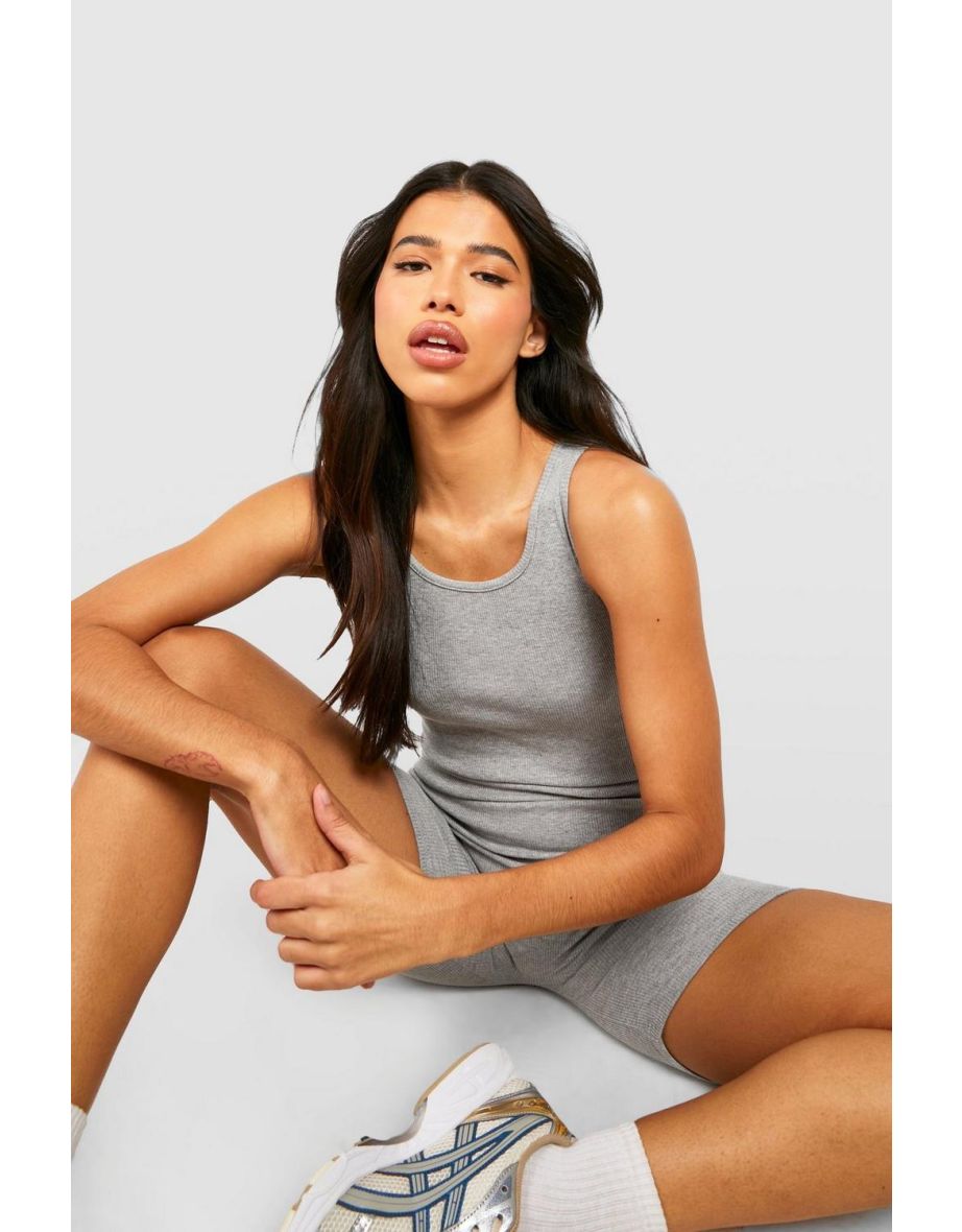 Tall Premium Sculpted Rib Short Unitard - grey marl - 3