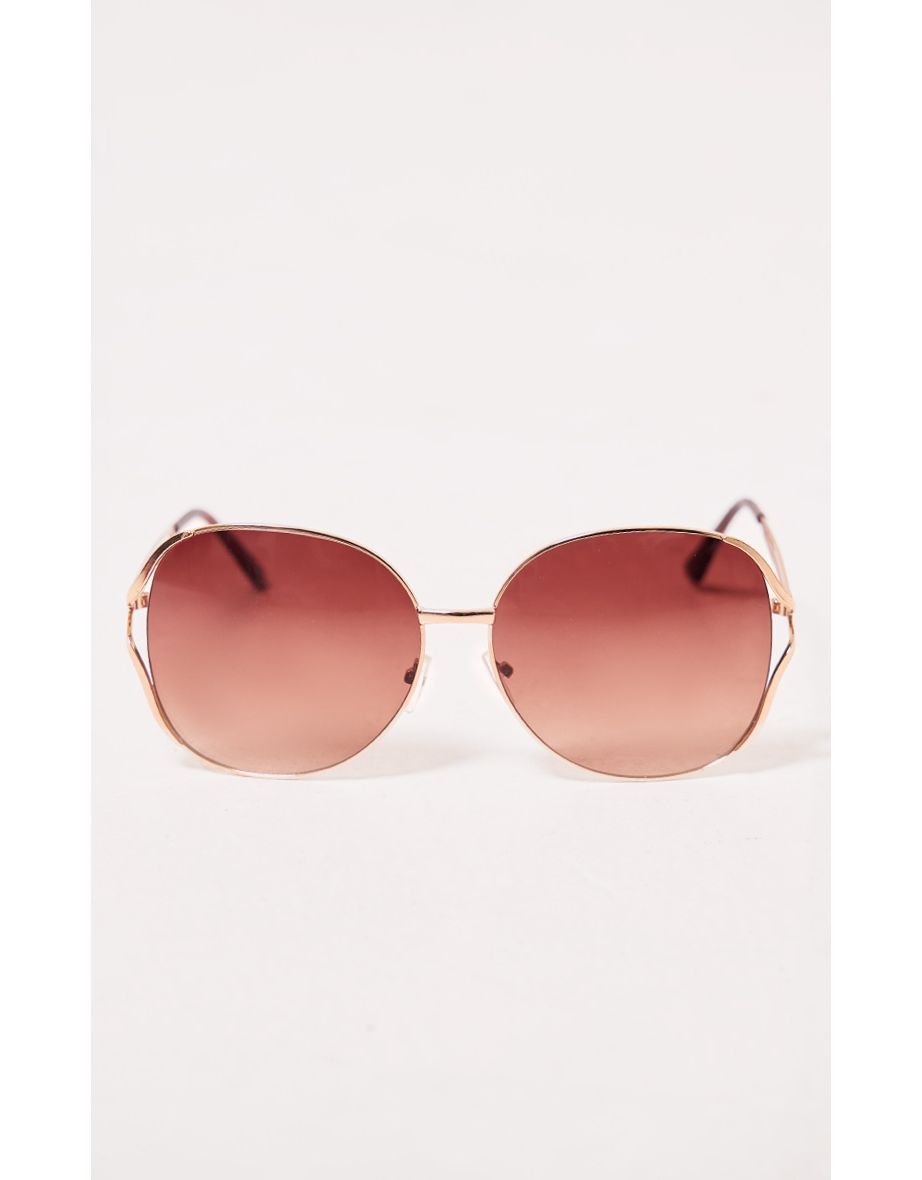 Gold Oversized Double Frame Round Sunglasses - 2