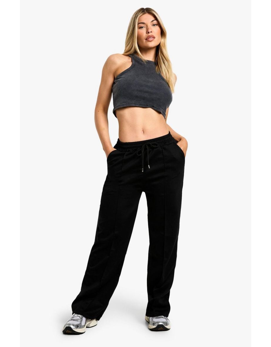 Jersey Elasticated Waistband Pin Tuck Leg Trouser - black