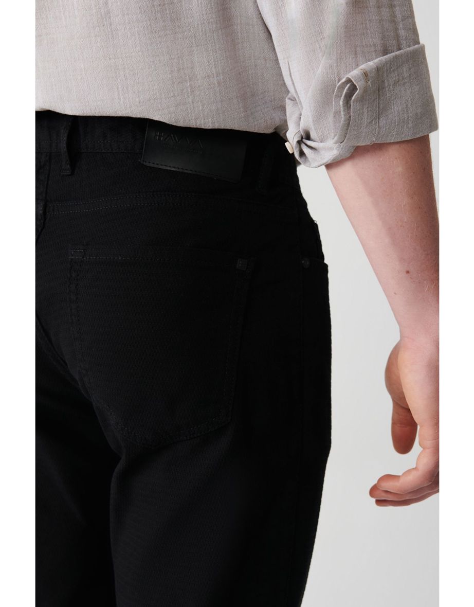 Men's Black Dobby Flexible 5 Pockets Slim Fit Slim Fit Canvas Trousers - 6