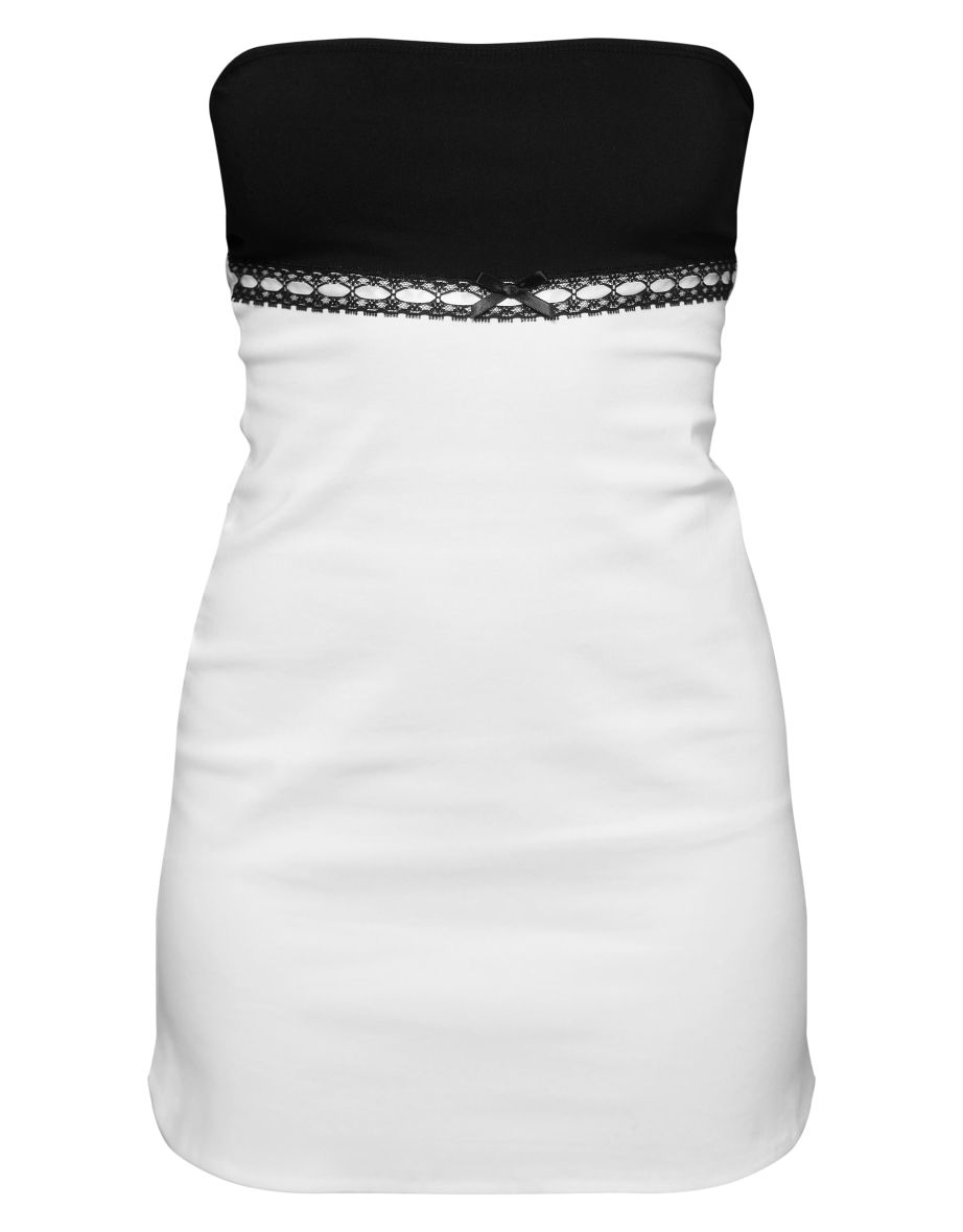 Cream Lace Trim Bow Detail Bandeau Mini Dress - 4