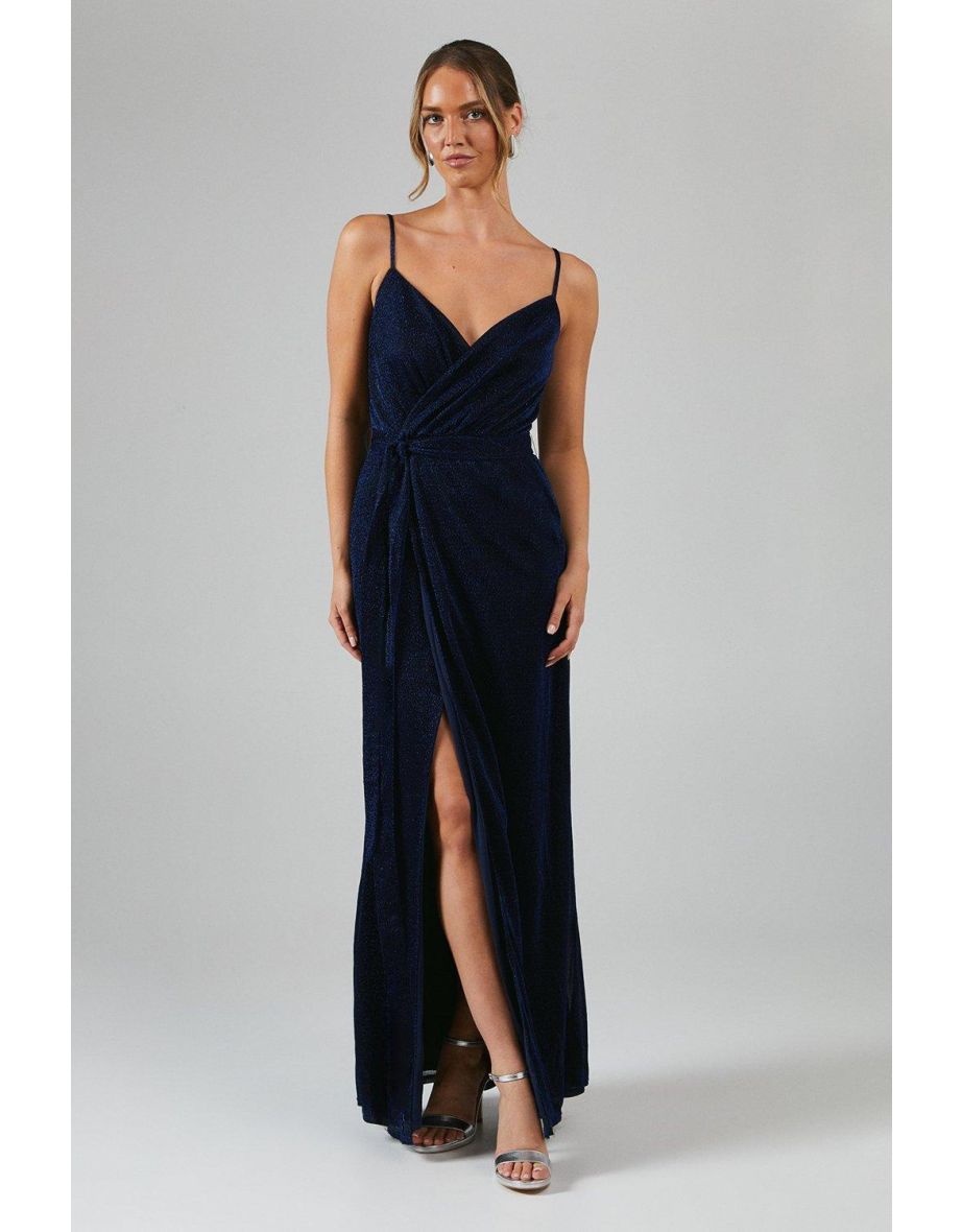 Debut London by Coast Wrap Front Glitter Jersey Bridesmaids Dress