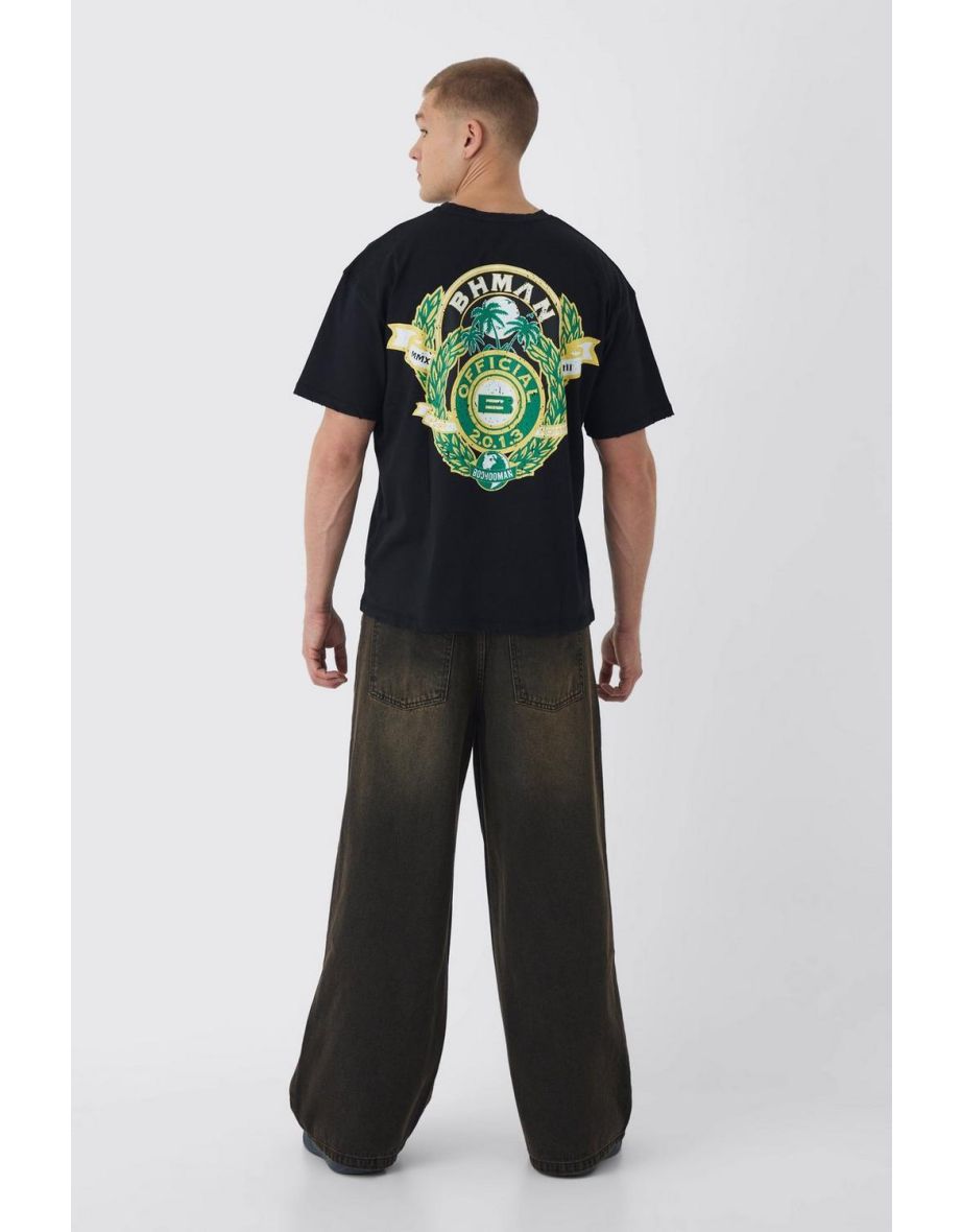 Oversized Washed BHM Nibbling Crest T-shirt - black - 2