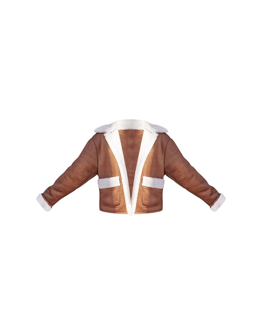 Brown Borg Lined Faux Suede Coat - 4