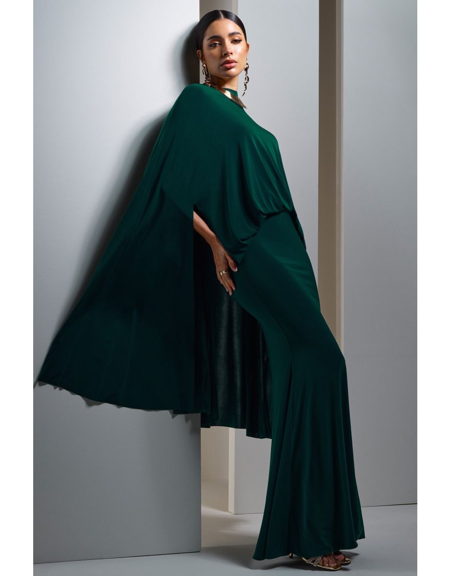 Charmaine | Black High-Neck Maxi Dress With Cape - 5