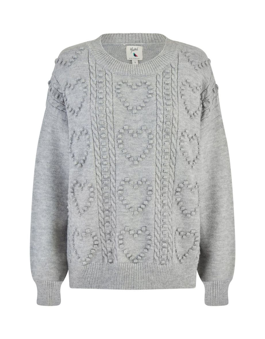 Yumi Grey Heart Knit Relaxed Jumper - 6