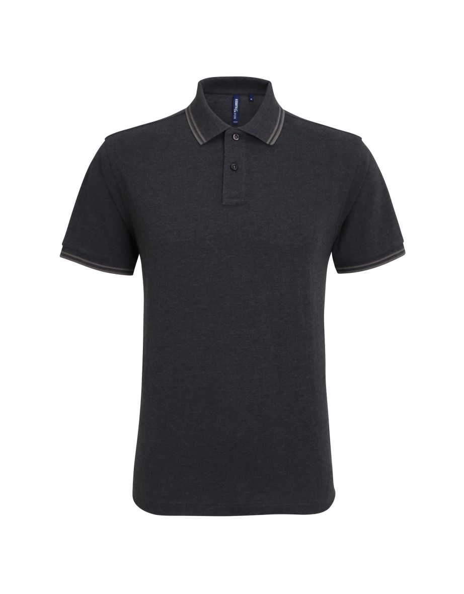 Asquith & Fox Mens Classic Fit Tipped Polo Shirt - Black Heather/Charcoal