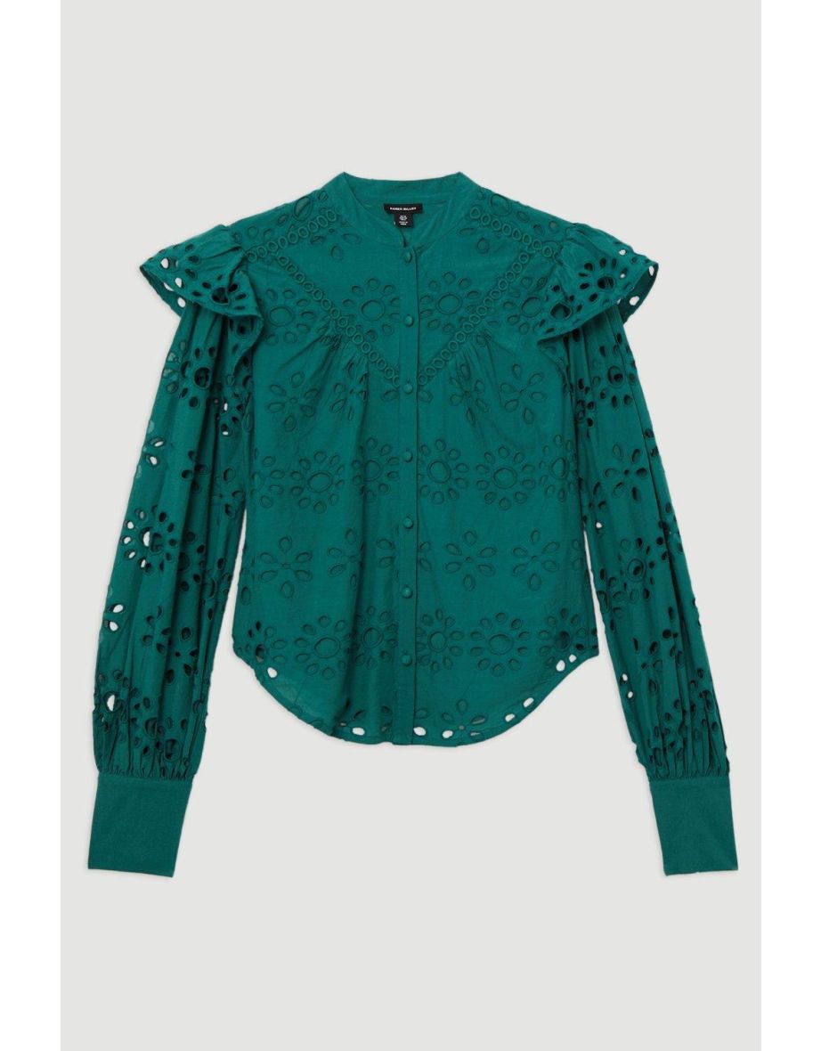 Broderie Woven Blouse With Guipure Trim - 3