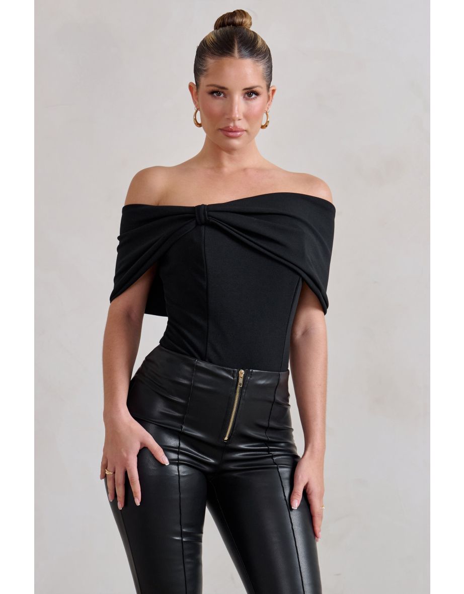 Lillian | Black Bardot Bow Detail Bodysuit - 4