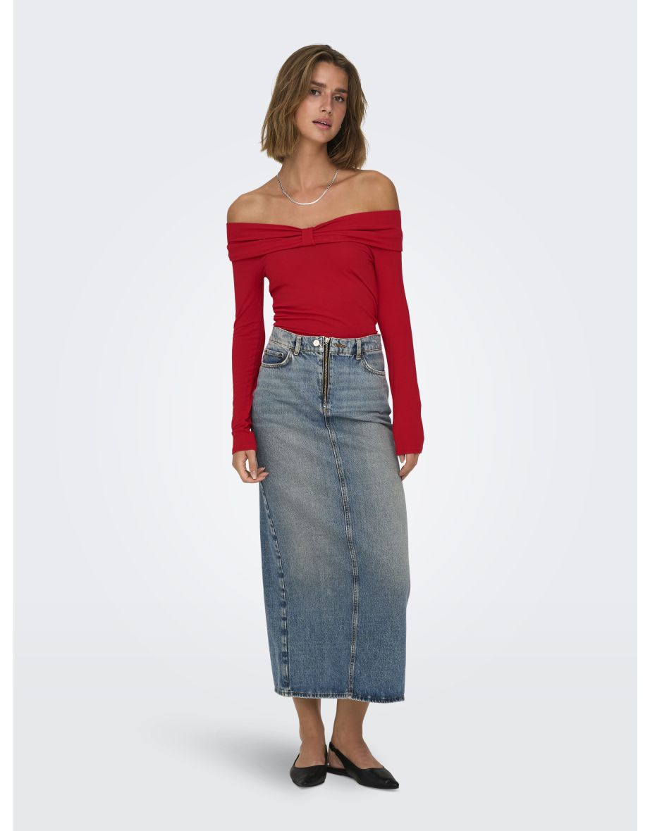 ONLFAYOLA L/S OFF SHOULDER BOW TOP JRS