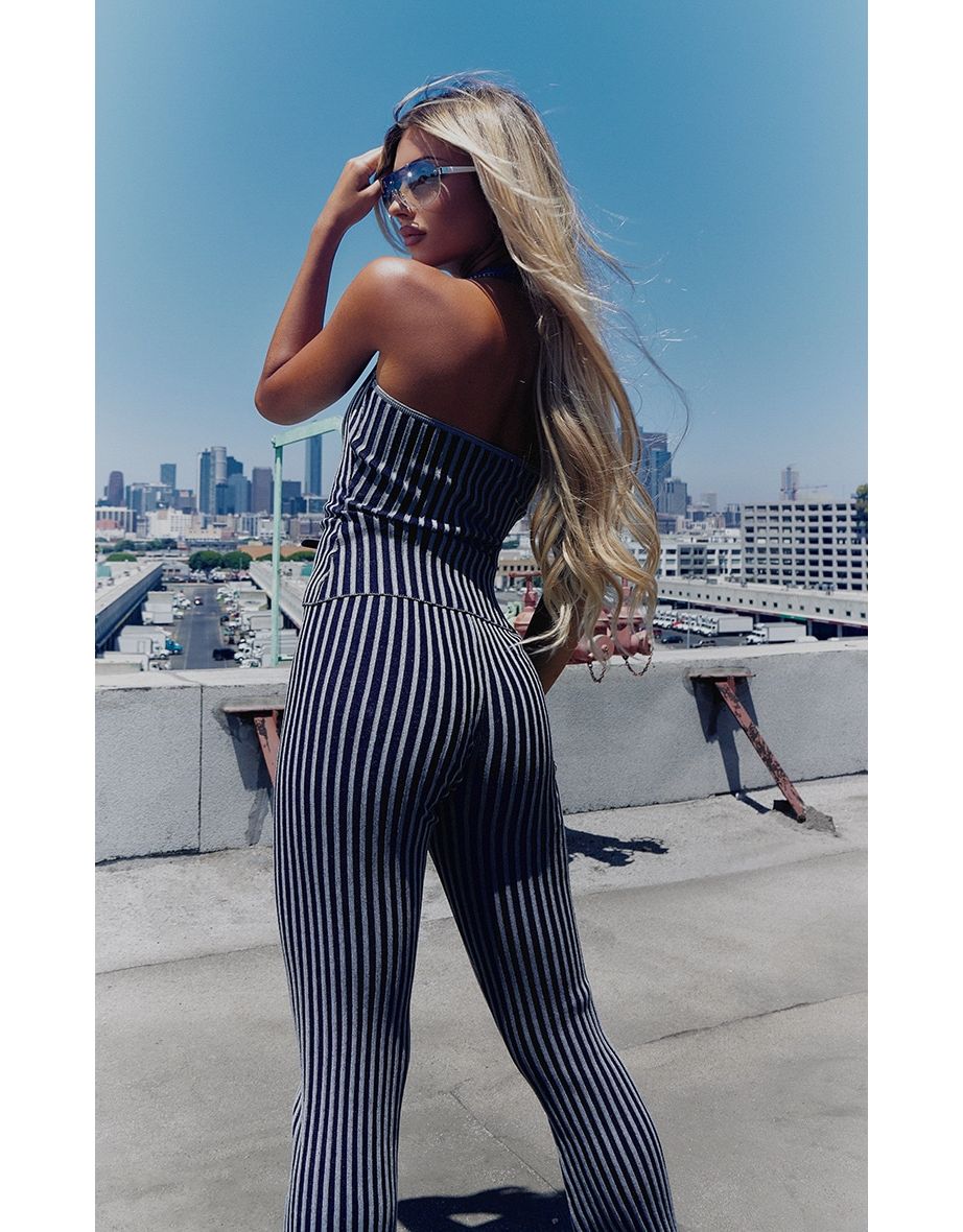 Charcoal Two Tone Knit Flared Trousers - 3