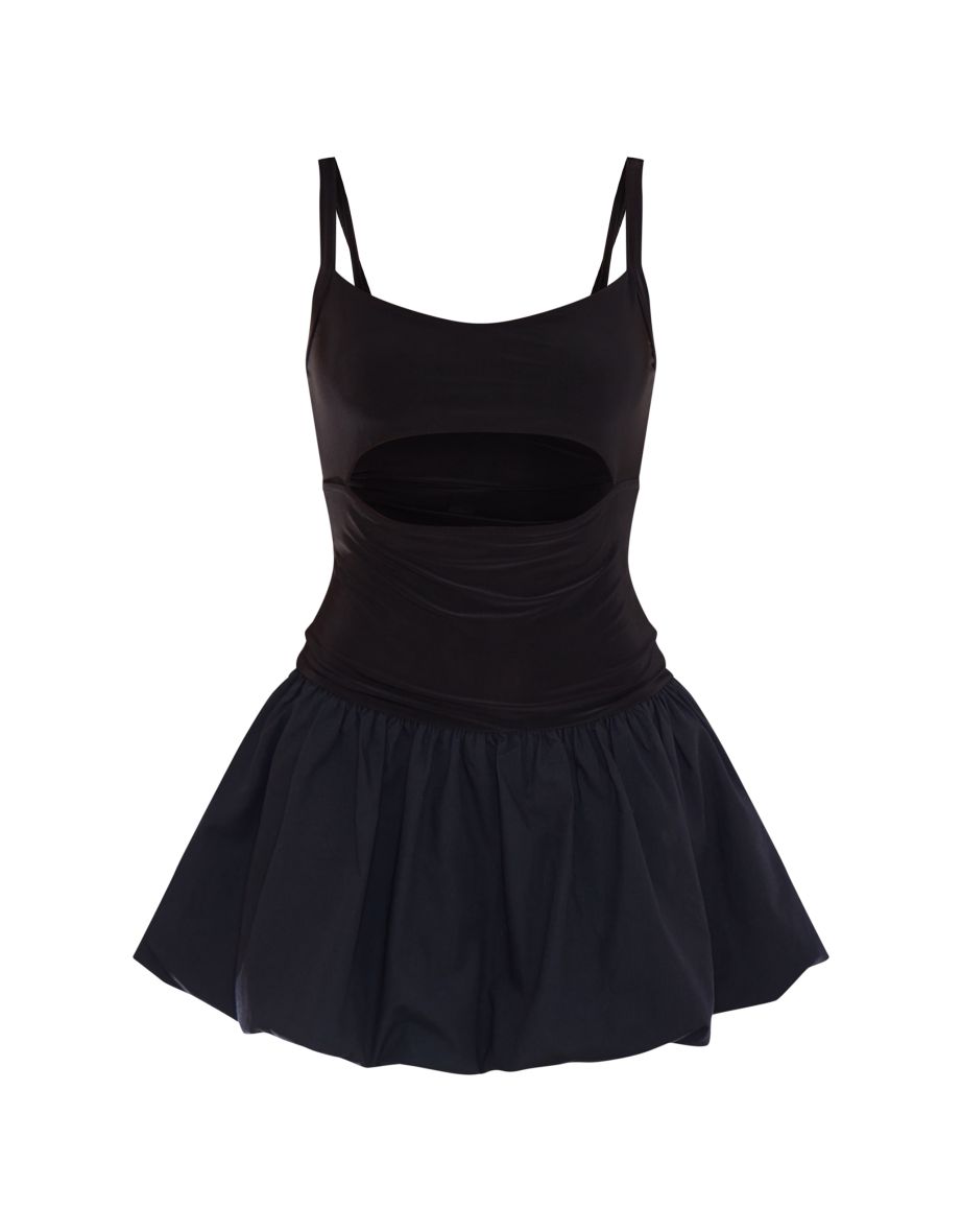 Black Underbust Cut Out Puffball Mini Dress - 4