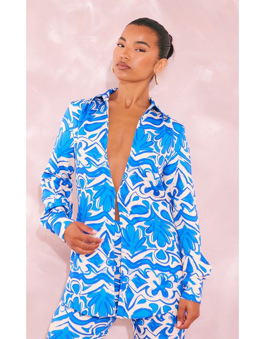 Blue Oversized Print Shirt