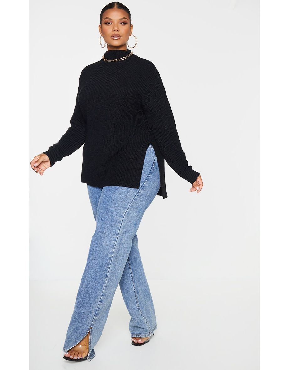 Plus Black High Neck Oversized Jumper