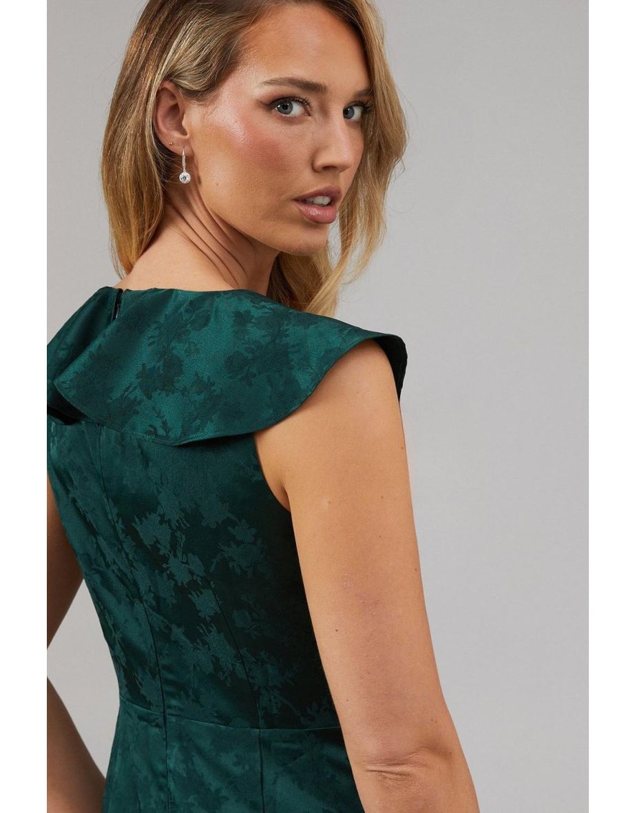 Satin Jacquard Ruffle V Neck Bridesmaids Dress - 3