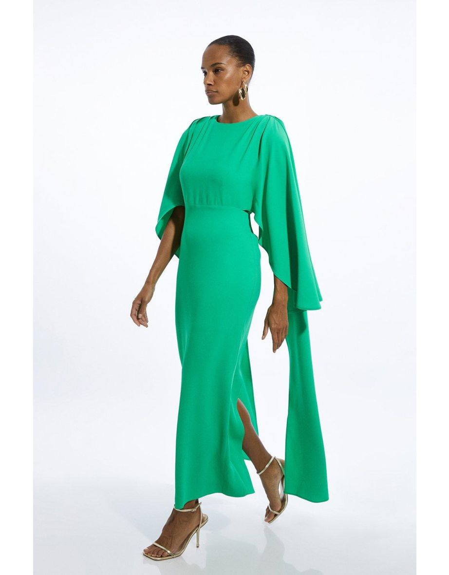 Petite Compact Stretch Viscose Cape Detail Maxi Dress