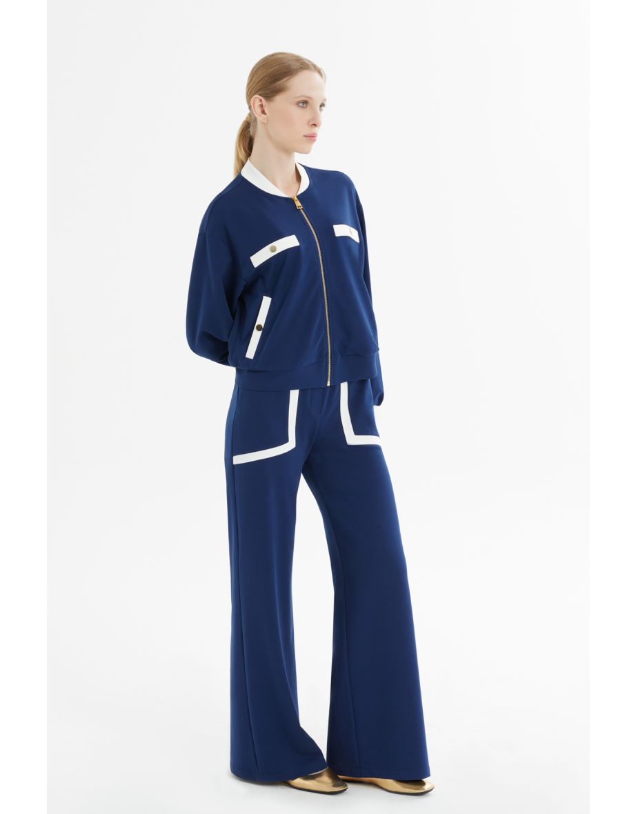Navy Tracksuit with White Stripe Details