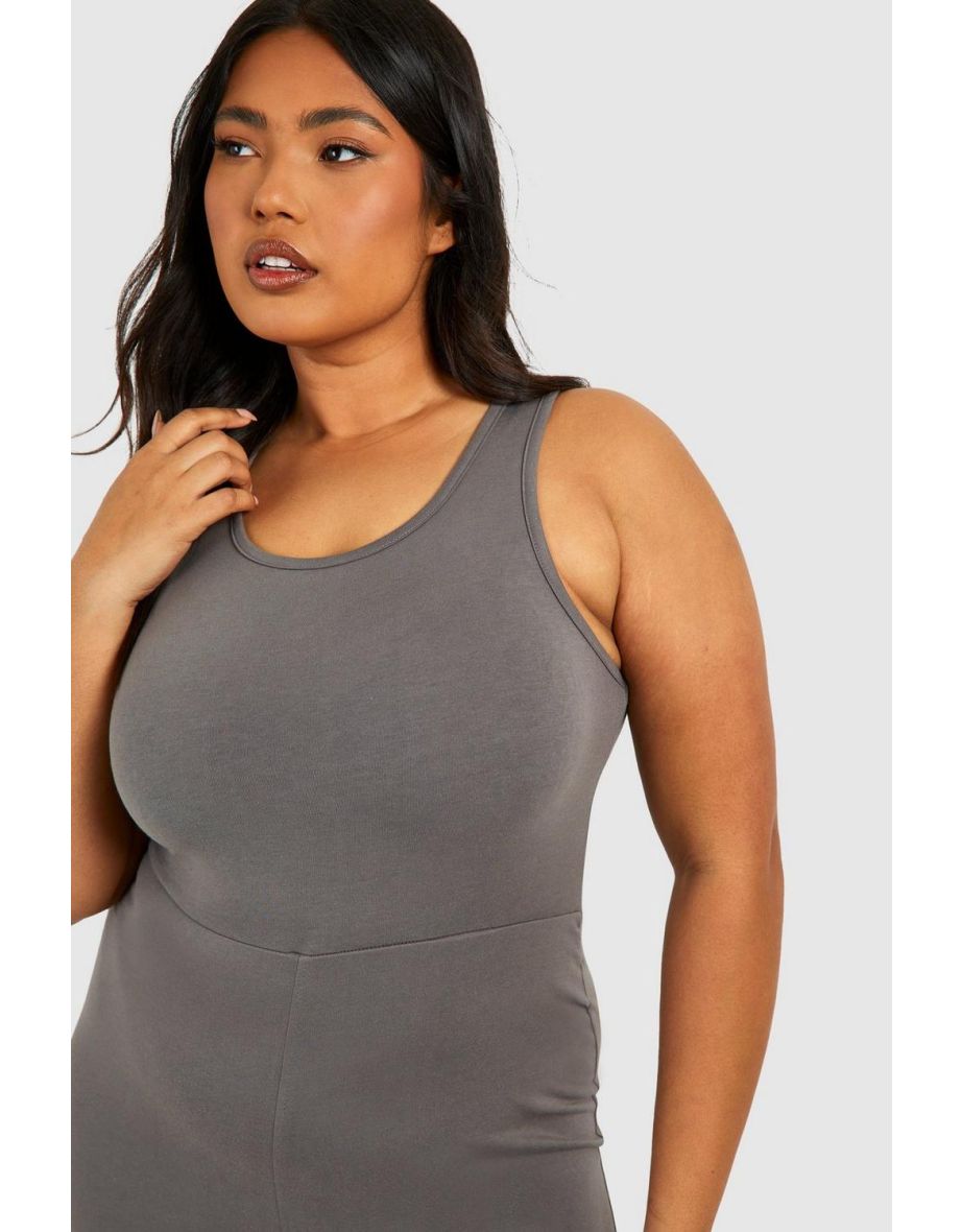 Plus Strappy Cotton Yoga Unitard - charcoal - 3