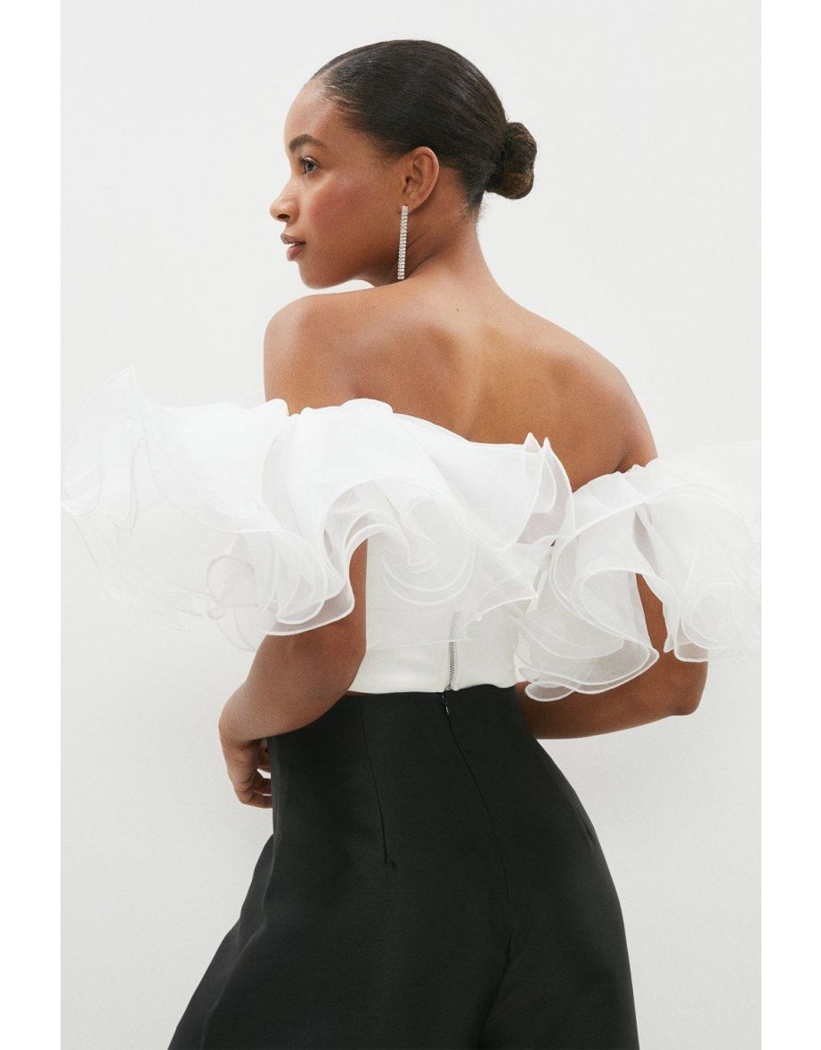 Organza Ruffle Detachable Sleeve Ponte Top - 2