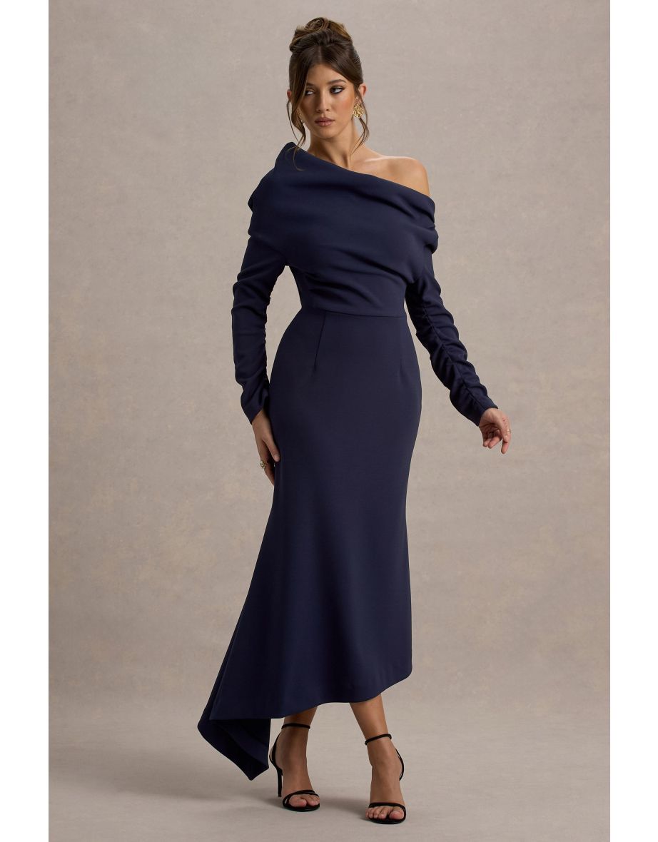 Lou | Navy One-Shoulder Asymmetric Maxi Dress