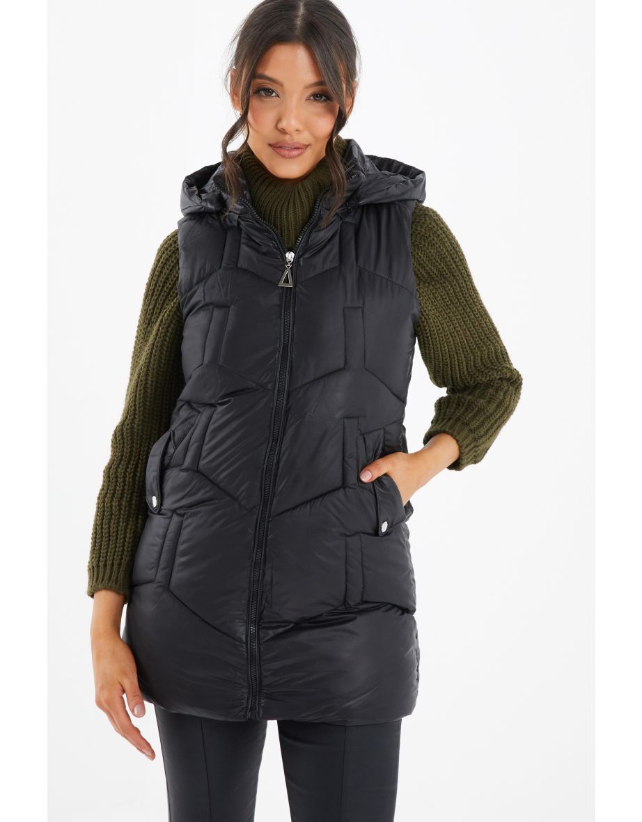 Black Nylon Padded Hooded Gilet