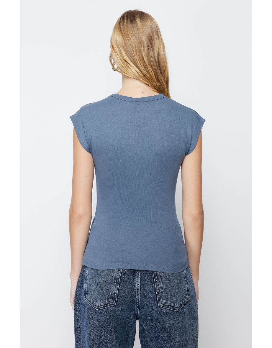 Light Anthracite Premium Viscose/Soft Fabric Fitted Moon Sleeve Knitted Blouse - 4